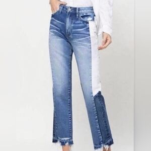 Altar’d State Vervet Color Block High Rise Jeans with Raw Hem Size 25 NWOT